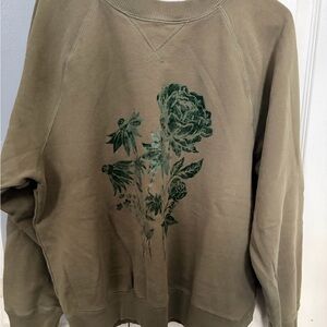 American Eagle Outfitters Olive Green Floral Sweatshirt